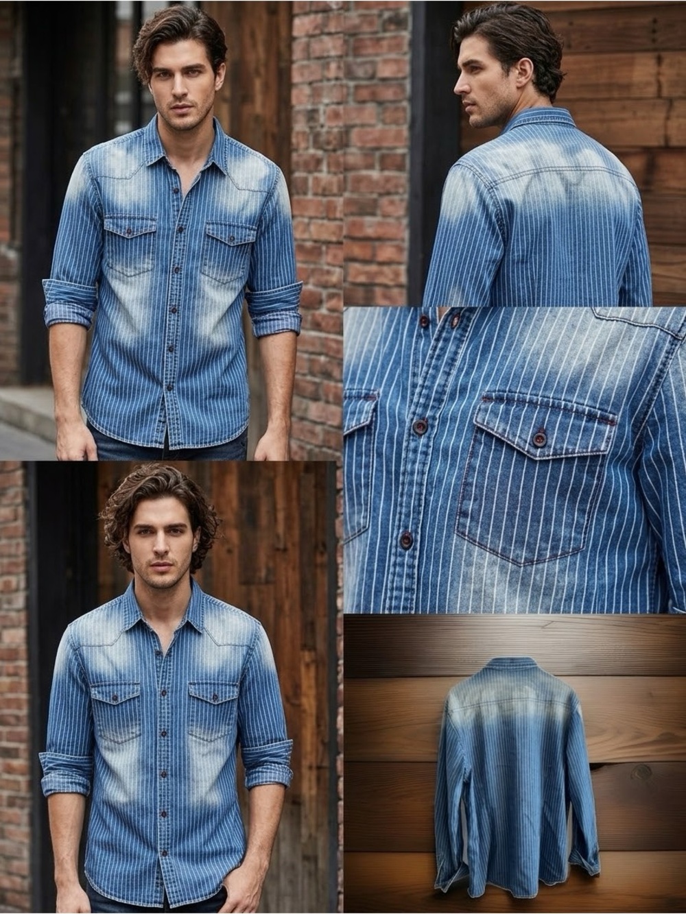 Ralph Lauren Double RL Style Blue Pinstripe Denim Button-Down Shirt